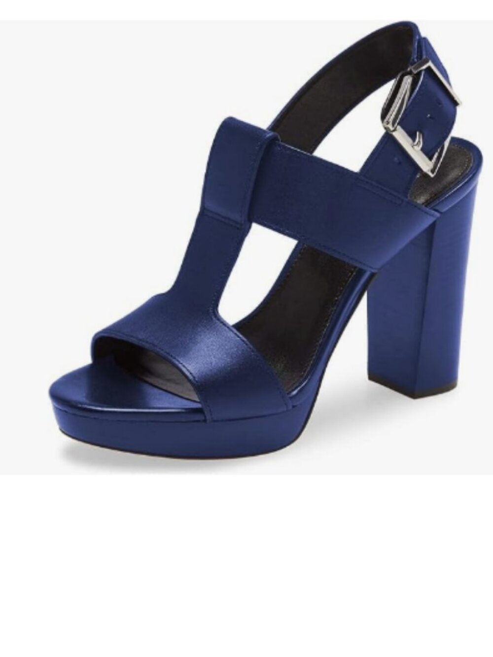 YDN Navy T-Strap Stacked Chunky High Heel Ankle Strap Platform Open Toe Sandals
